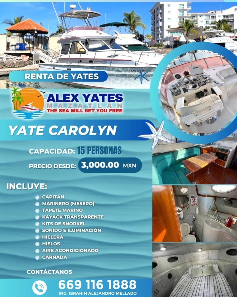 🛥️ YATE CAROLYN 👥 Capacidad: 15 personas