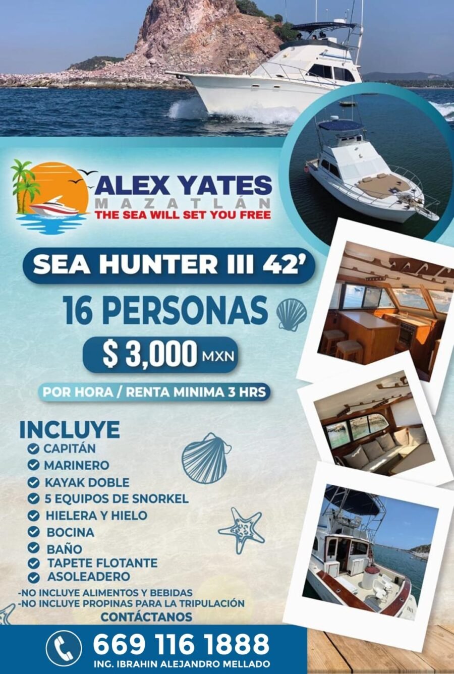🛥️ YATE SEA HUNTER III 42´ 👥 Capacidad: 16 personas