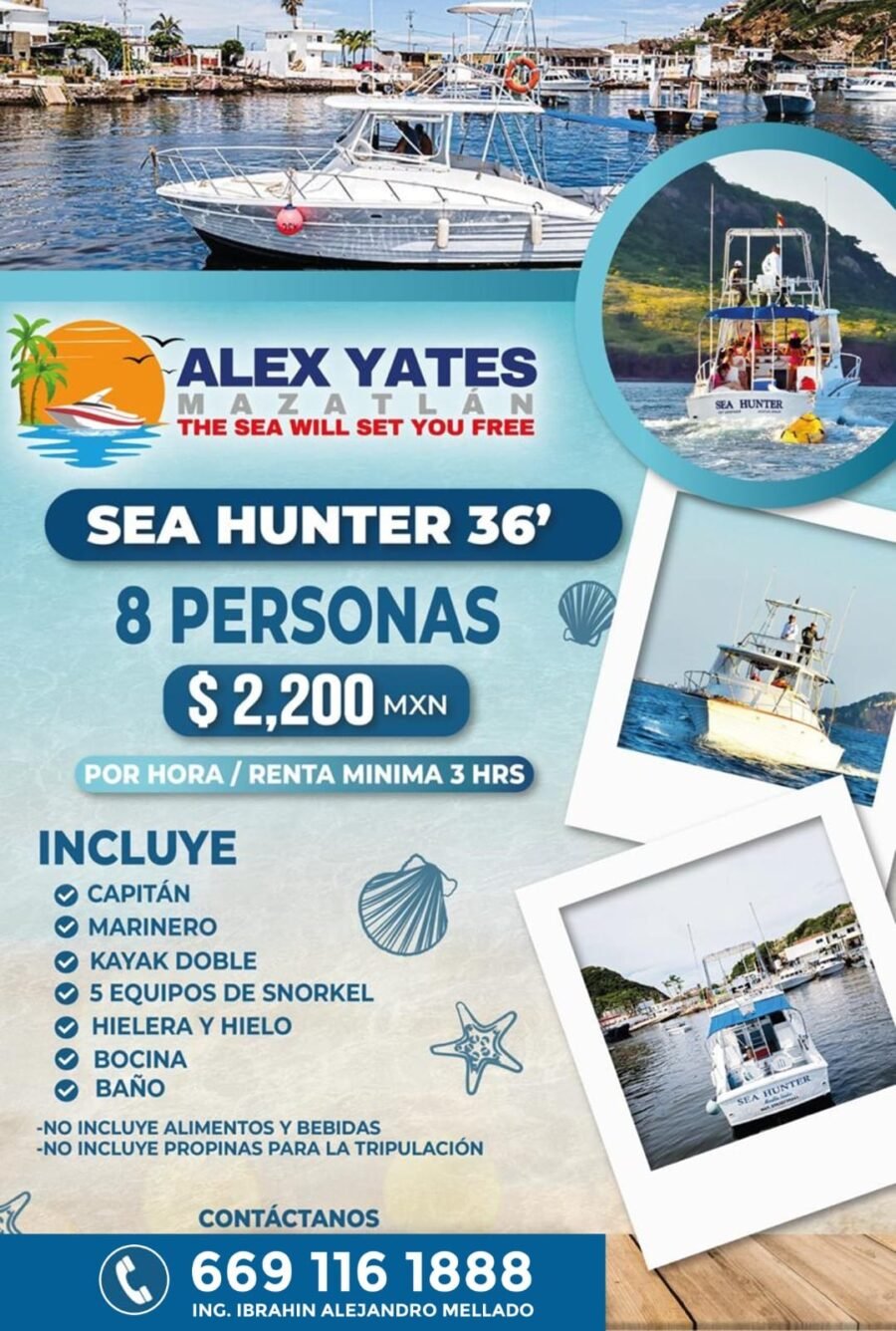 🛥️ YATE SEA HUNTER 36´ 👥 Capacidad: 8 personas