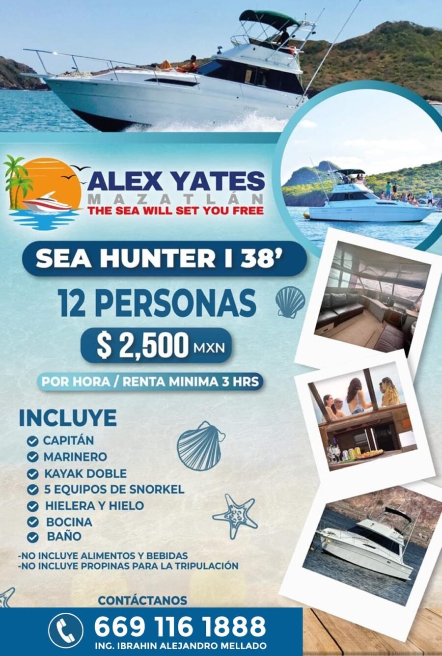 🛥️ YATE SEA HUNTER I 38´👥 Capacidad: 12 personas