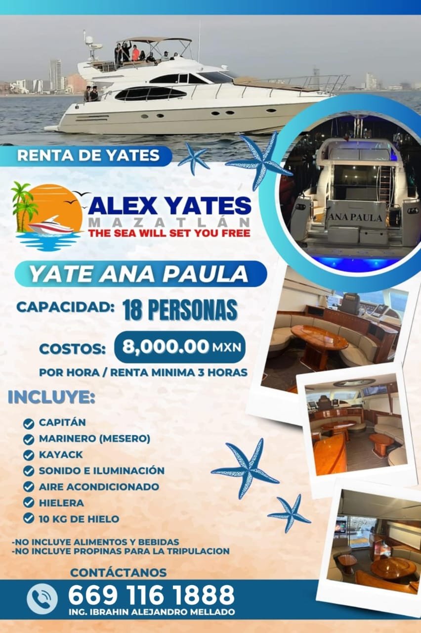 🛥️ YATE ANA ANA PAULA 👥 Capacidad: 18 personas