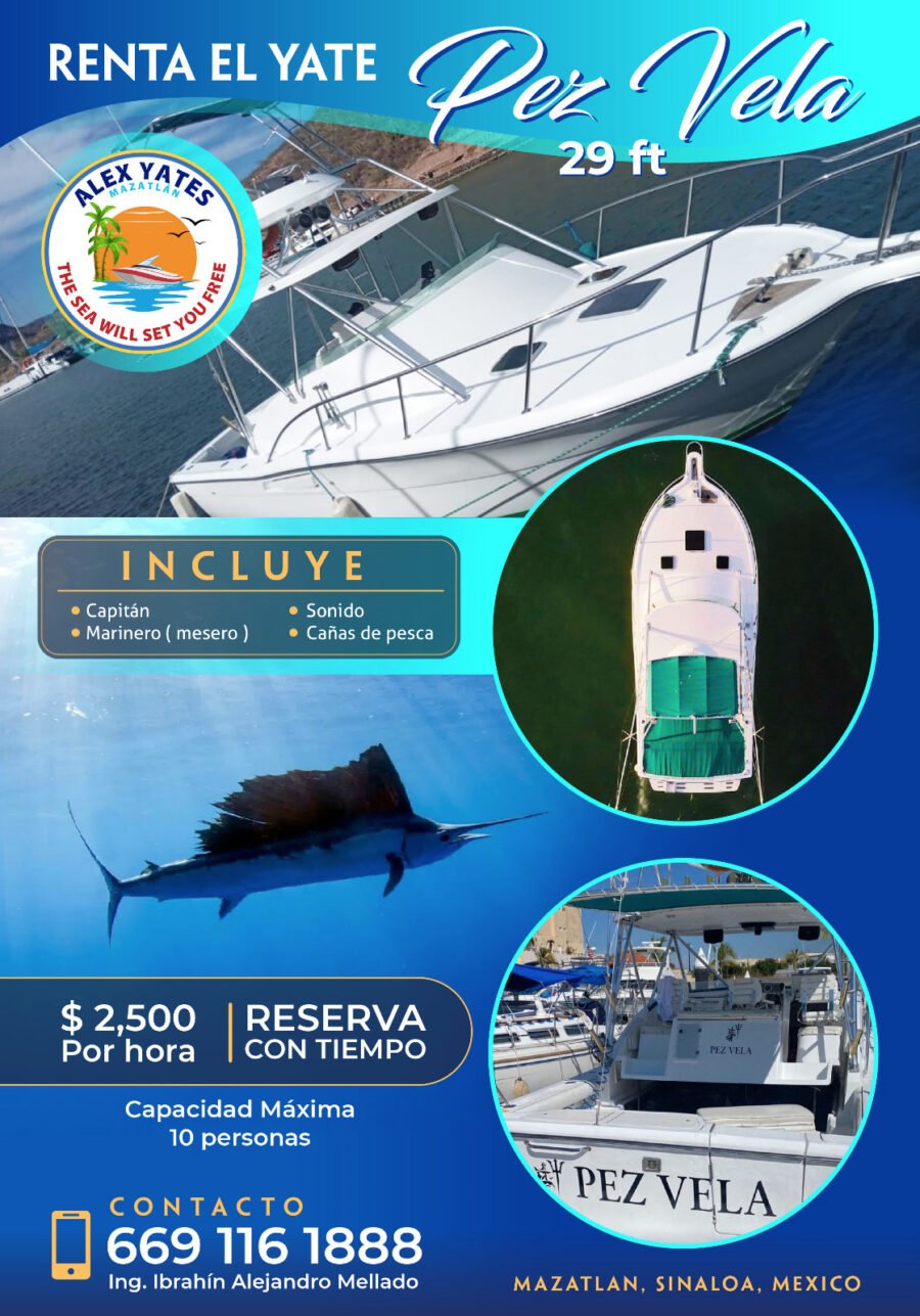 🛥️ YATE PEZ VELA👥 Capacidad: 10 personas