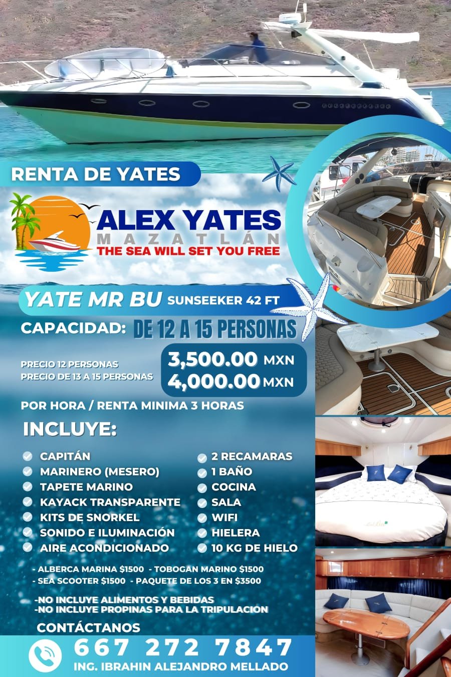 🛥️ YATE MR BU 👥 Capacidad: 12 A 15 personas