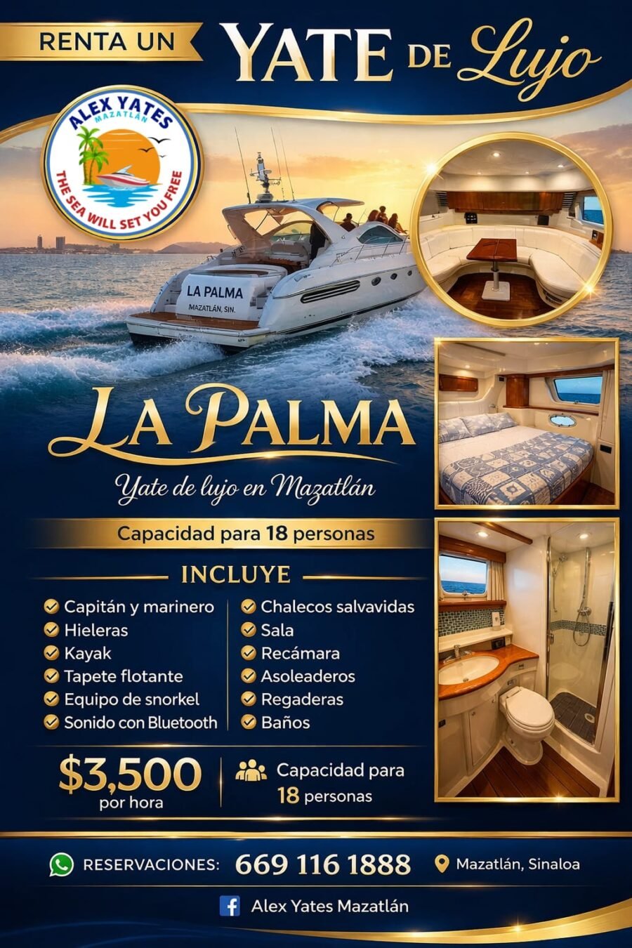 🛥️ YATE LA PALMA 👥 Capacidad: 18 personas