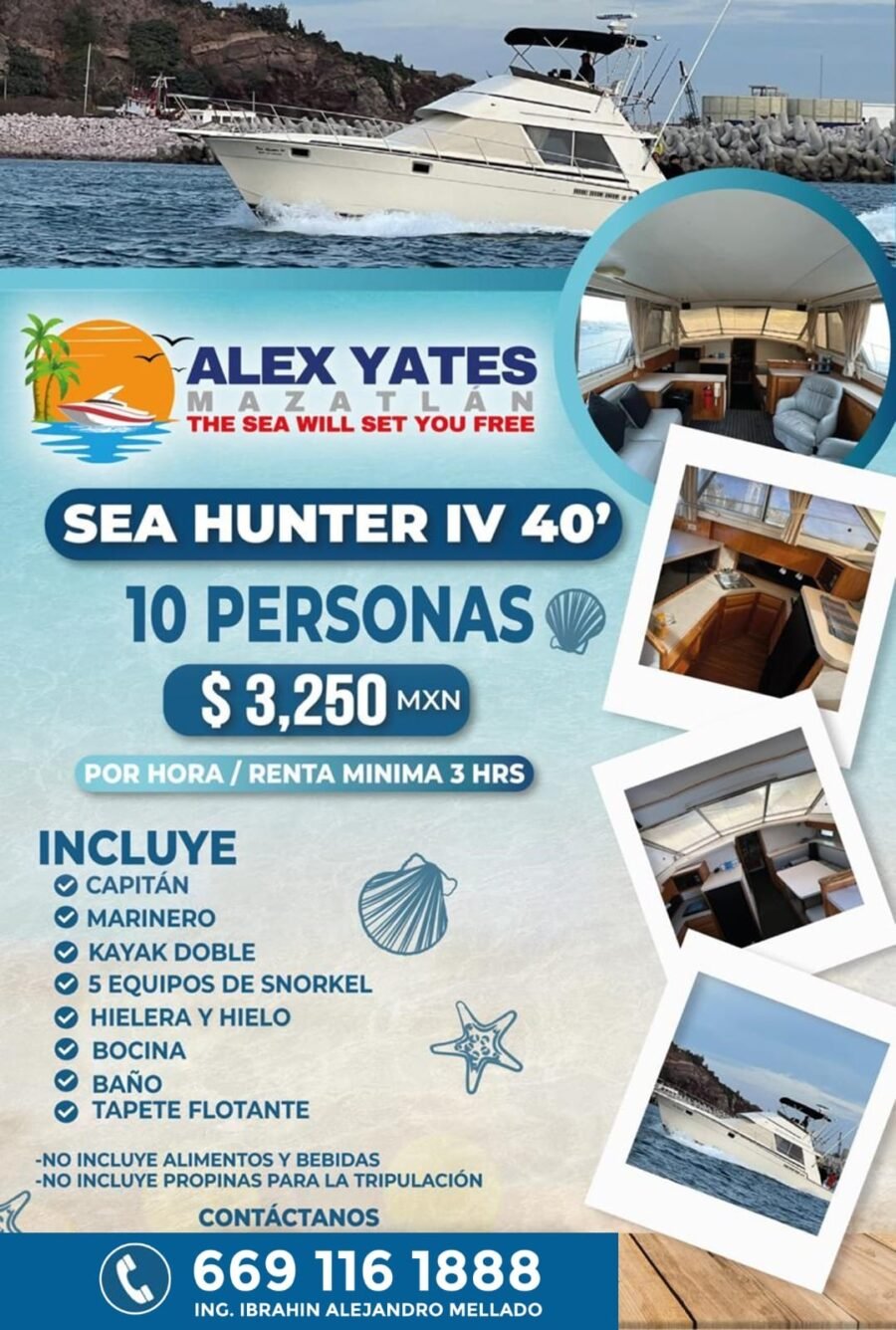 🛥️ YATE SEA HUNTER IV 40´👥 Capacidad: 10 personas