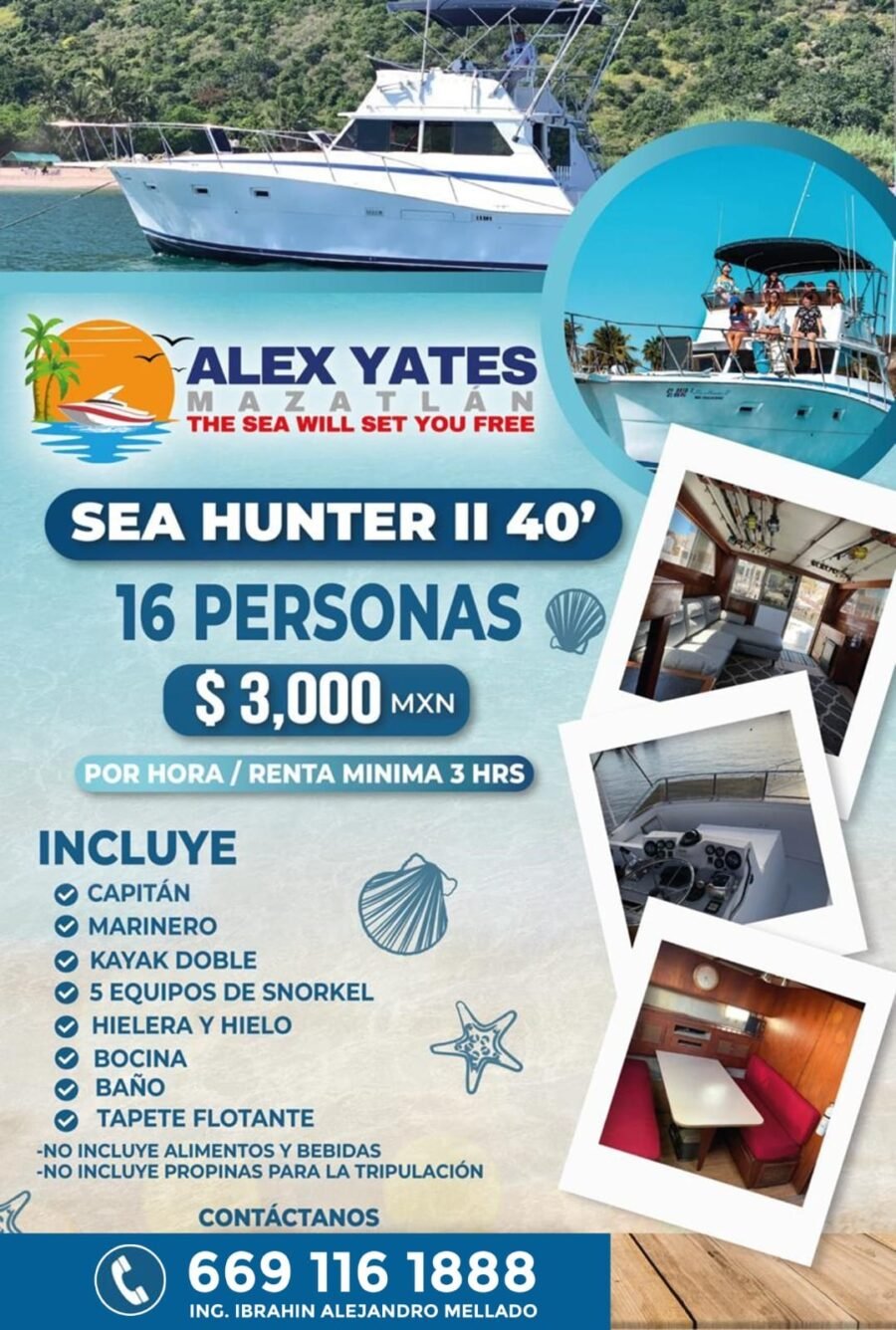 🛥️ YATE SEA HUNTER II 40´ 👥 Capacidad: 16 personas