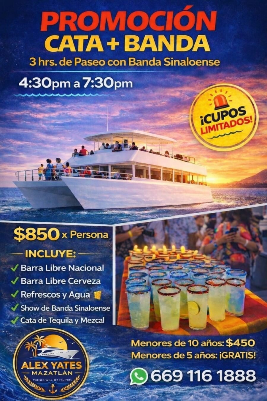 PROMOCION !!!🛥️ YATE CATA + BANCA 3 hrs de paseo  4:30 pm a 7:30pm